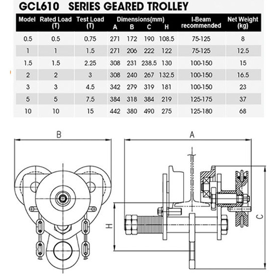 Con rùa xích kéo tay di chuyển Palăng SEAGULL GCL610 1