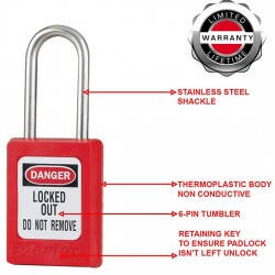 Ổ khóa an toàn bằng nhựa nhiệt dẻo màu đỏ còng thép 6mm Master Lock 410RED thumb