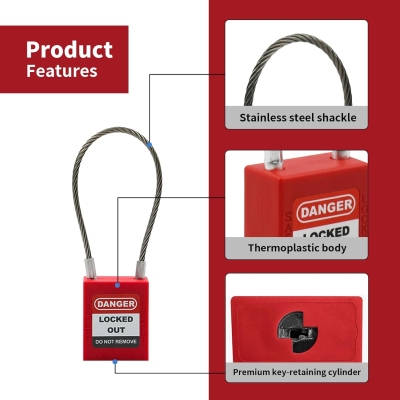 Ổ Khóa LOTO Cáp Thép PROLOCKEY PC175D3.2 | Thân Nylon, Giữ Chìa, Linh Hoạt Cách Điện