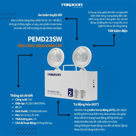 Đèn chiếu sáng khẩn cấp Paragon PEMD23SW 3