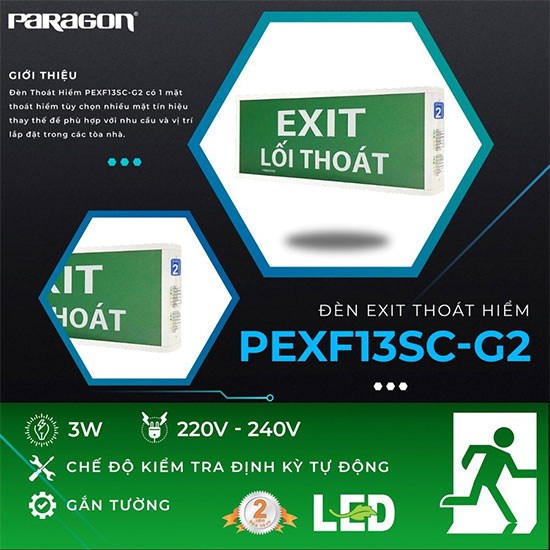 Đèn Exit thoát hiểm 1 mặt PARAGON PEXF13SC G2 1