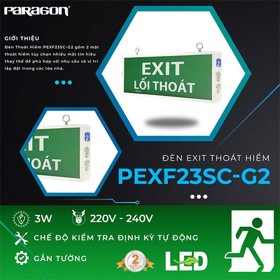 Đèn Exit thoát hiểm 2 mặt PARAGON PEXF23SC G2 1