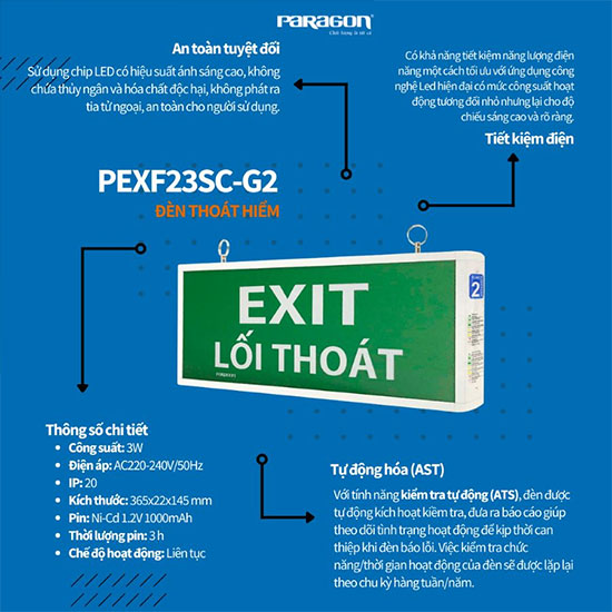 Đèn Exit thoát hiểm 2 mặt PARAGON PEXF23SC G2 2