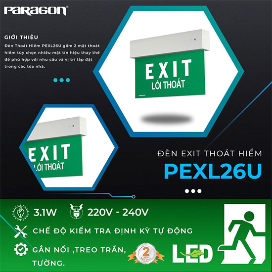 Đèn Exit thoát hiểm 2 mặt Paragon PEXL26U 1