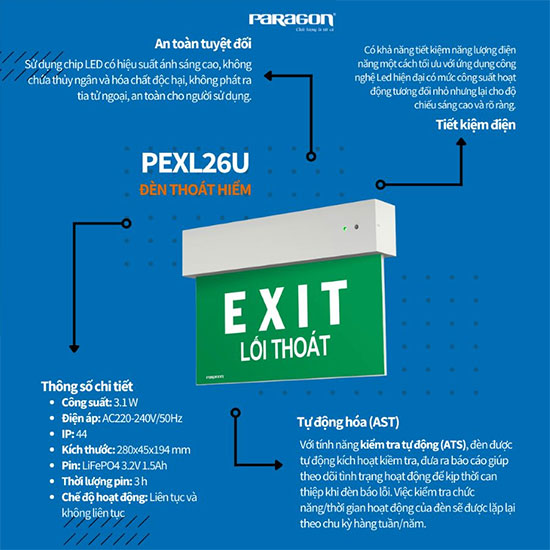 Đèn Exit thoát hiểm 2 mặt Paragon PEXL26U 2