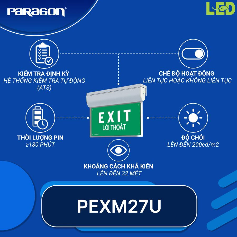 Đèn Exit thoát hiểm 2 mặt Paragon PEXM27U 2