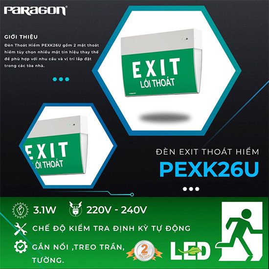 Đèn Exit thoát hiểm PEXK26U 1