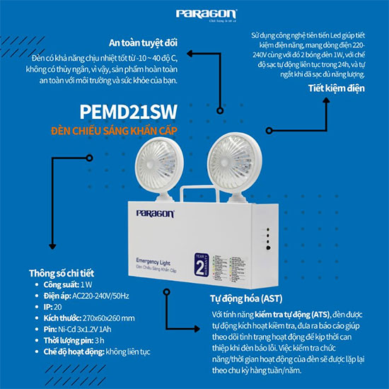 Đèn sạc chiếu sáng khẩn cấp Paragon PEMD21SW 1