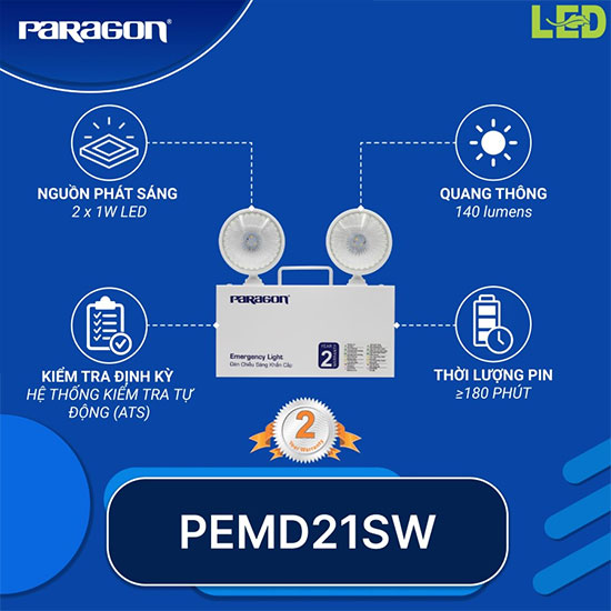 Đèn sạc chiếu sáng khẩn cấp Paragon PEMD21SW 2