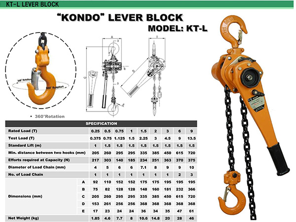 Palăng xích lắc tay Kondotec KT L 1