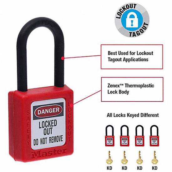 Ổ khóa an toàn nhựa nhiệt dẻo màu đỏ còng nylon 6mm Master Lock 406RED