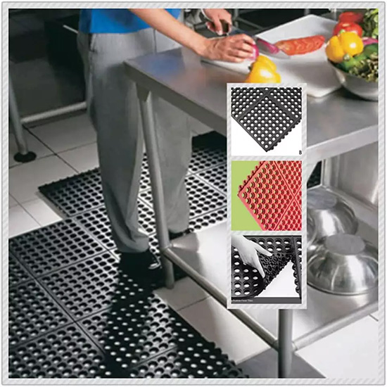 Thảm cao su lót sàn chống trượt màu đen WG-710, Thảm cao su cho nhà bếp chống mỏi và trơn trượt WG-710